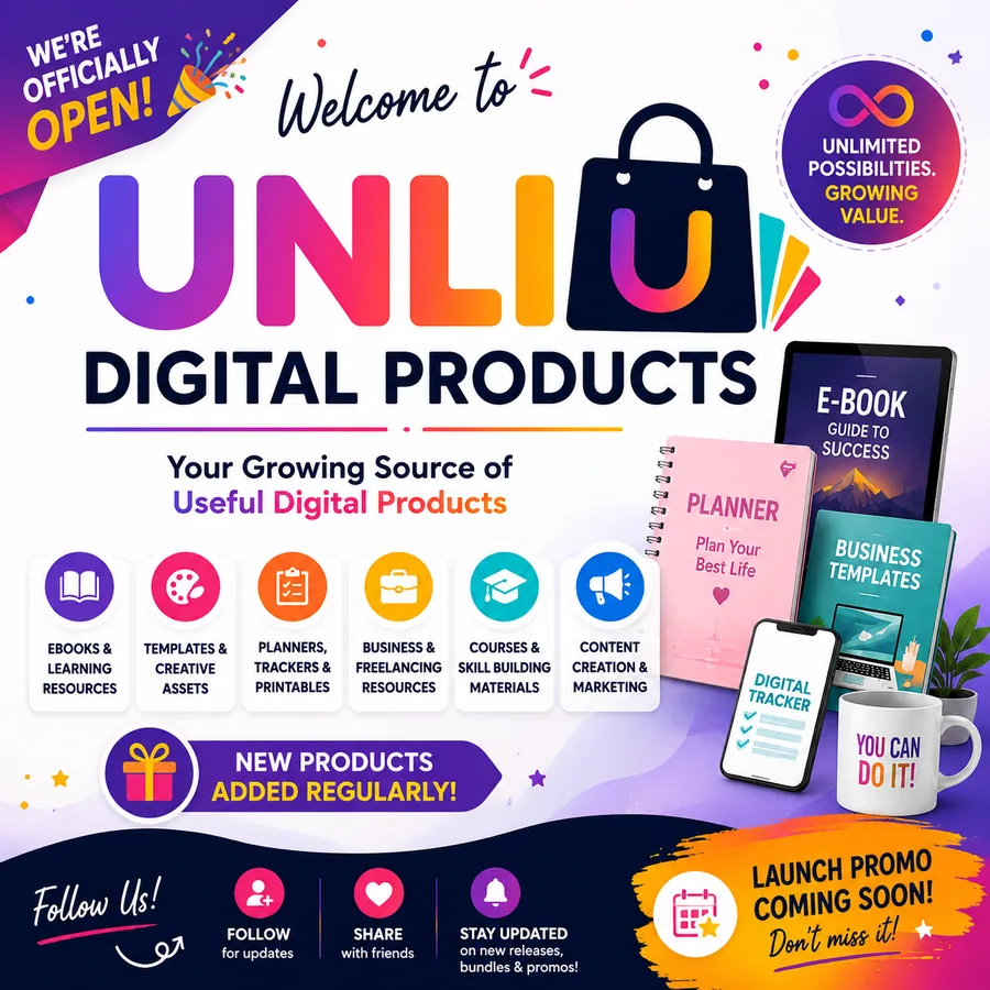 Unli Digital Products bundle preview with ebooks, planners, templates and digital resources